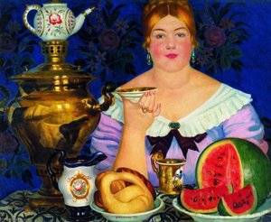 The Merchant's Wife Having Tea — Boris Mikhailovich Kustodiev