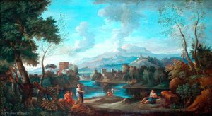Classical Landscape With A Woman Standing — Jan Frans Van Bloemen