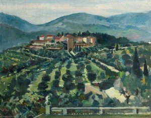 Hill Scene, Group Of Houses And A Church — Theodor Kern