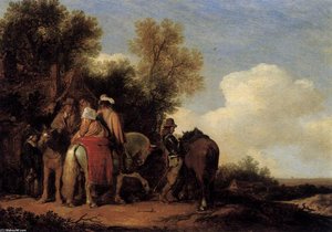 A Party Of Riders Resting Beside An Inn — Pieter De Molyn