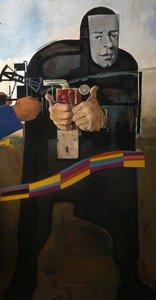 A Triptych Depicting Richard Trevithick, Thomas Newcomen And Sir Charles Eastlake (triptych, Centre Panel) — Robert Oskar Lenkiewicz