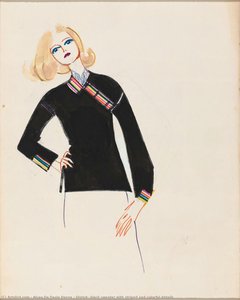 Sketch, Black Sweater With Striped And Colorful Details — Alceu De Paula Penna