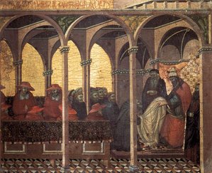 Predella Panel: The Approval Of The New Carmelite Habit By Pope Honorius Iv — Pietro Lorenzetti