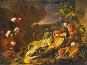 Fruit And A Vase Of Flowers — Jan Davidszoon De Heem