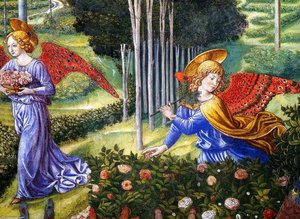 Angel Gathering Flowers In A Heavenly Landscape (detail) — Benozzo Gozzoli