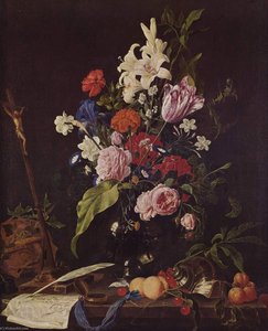 Flower Still Life With Crucifix And Skull — Jan Davidszoon De Heem