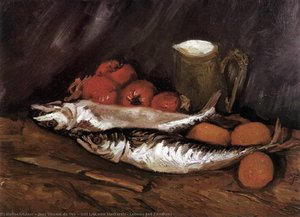 Still Life With Mackerels, Lemons And Tomatoes — Joos Vincent De Vos