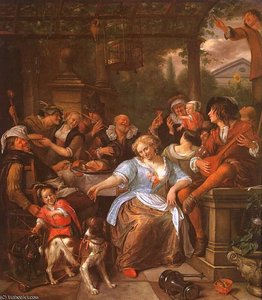 Compañía Alegre En Una Terraza - Óleo Sobre Lienzo — Jan Havickszoon Steen