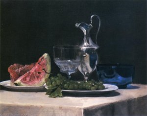 Still Life, Study Of Silver, Glass And Fruit — John La Farge