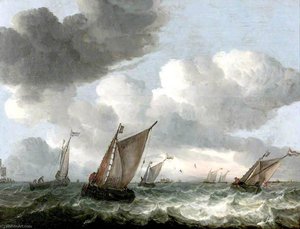 Fishing Boats Off The Coast In A Choppy Sea — Abraham Hendricksz. Van Beyeren