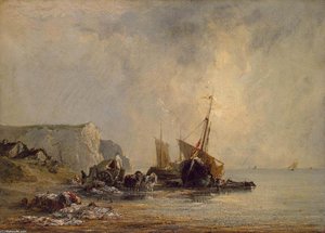 Boats Near The Shore Of Normandy — Richard Parkes Bonington