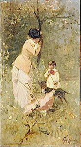 Femme Et Enfant Dans Un Paysage — Ferdinand Heilbuth