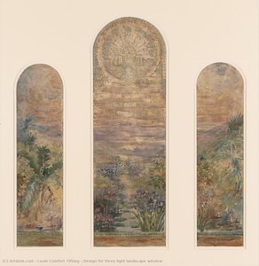 Design For Three Light Landscape Window — Louis Comfort Tiffany