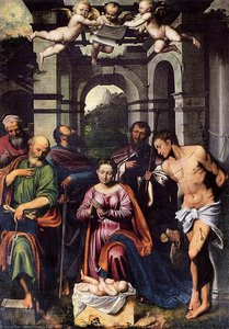 The Adoration Of The Christ Child With Saints — Callisto Piazza Da Lodi