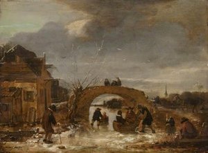 Figures On A Frozen Canal — Egbert Lievensz Van Der Poel