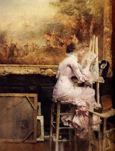 Young Watercolourist In The Louvre — Pascal-adolphe-jean Dagnan-bouveret