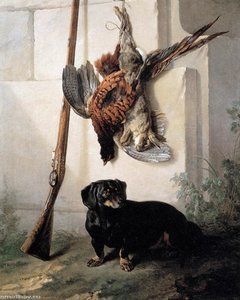Hound With Gun And Dead Game — Jean-baptiste Oudry