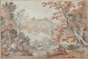 Italian Fall Landscape With Monte Porzio And An Offering To Pan — Charles-joseph Natoire