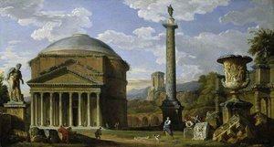 Capriccio Of Roman Ruins With The Pantheon — Giovanni Paolo Panini