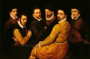 A Group Of Six Men, Including A Self Portrait — Bartolomeo Passerotti
