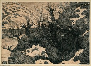 Man Cutting Branches From Sallow — Nicolai Astrup