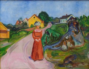 Street In Åsgårdstrand And A Woman In Red Dress — Edvard Munch