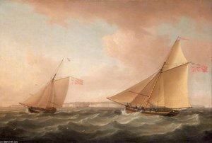 A Trinity House Yacht And A Revenue Cutter Off Ramsgate — Thomas Whitcombe