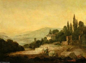 Italian Landscape, With A House, Gate, Tower, And Distant Hills — Richard Wilson