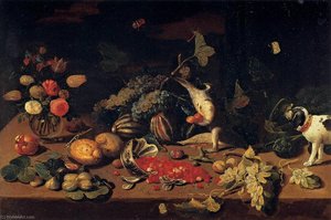 Still Life With A Monkey Stealing Fruit — Jan Van Kessel The Elder