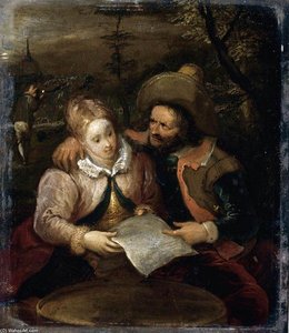 A Young Lady And A Cavalier Holding A Letter — Frans Francken Iii.