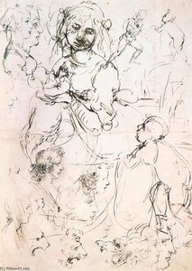 Çobanlık Madonna Ve Profil Başları Çalışması — Leonardo Da Vinci