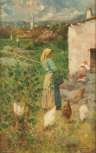 Landscape With Peasant And Chickens — Adolfo Tommasi