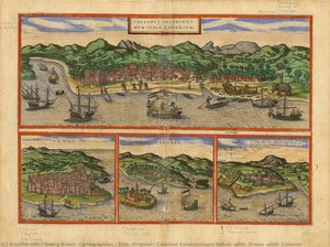 Title (original): Calechut Celeberrimum Indiae [with] Ormus [with] Cananor — Georg Braun