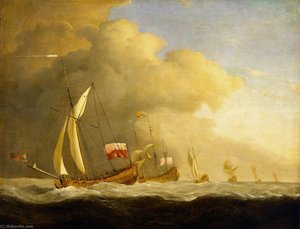 English Royal Yachts At Sea, In A Strong Wind In Company With A Ship Flying The Royal Standard — Willem Van De Velde The Elder