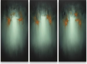 Ethereal Fractures Of Light Amidst The Somber Shadows Of A Triptych Monolith — Christian Noiret