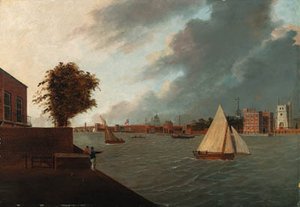 View From The North Bank Of The River Thames From Millbank, With Lambeth Palace, And St. Paul's Cathedral Beyond — Daniel Turner