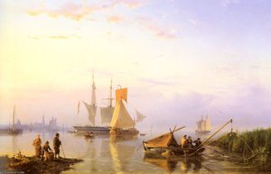 Shipping In A Calm Amsterdam — Johannes Hermanus Koekkoek