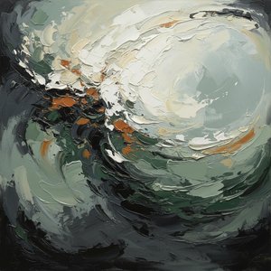 Emergent Vortex Of Charcoal Shadows And Luminous Ochre Impasto Swirls — Christian Noiret
