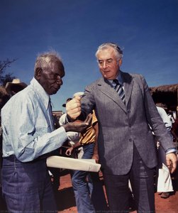 Prime Minister Gough Whitlam Pours Soil Into The Hand Of Traditional Land Owner Vincent Lingiari — Mervyn Bishop