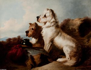 A West Highland White And A Skye Terrier Guarding The Day.s Bag — Richard Ansdell