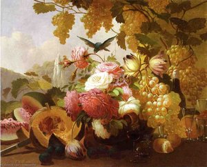 Still Life With Roses And Wine Glasses — Thomas Hill