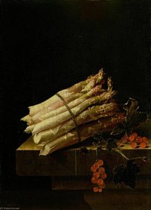 Still Life With Asparagus And Red Currants — After Adriaen Coorte