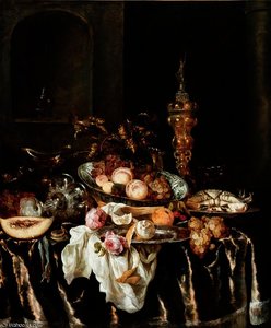 A Banquet Still Life With Roses — Abraham Hendricksz. Van Beyeren