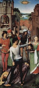 Tríptico Del Matrimonio Místico De Santa Catalina De Alejandría, Ala Izquierda: La Decapitación De San Juan Bautista — Hans Memling