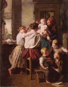 Children Making Their Grandmother A Present On Her Name Day — Ferdinand Georg Waldmüller