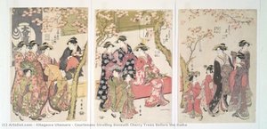 Courtesans Strolling Beneath Cherry Trees Before The Daiko — Κιτάγαβα Ουταμάρο
