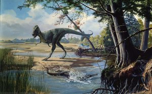 Daspletosaurus And Champsosaurus — Kish, Eleanor M. (ely)