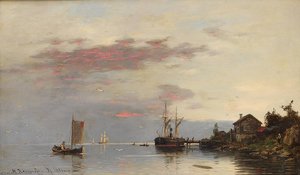 Fjord Landscape With Boats — Georg Anton Rasmussen