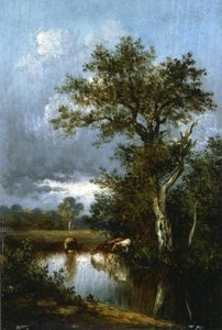 Three Cows At A Watering Hole — Jules Dupré