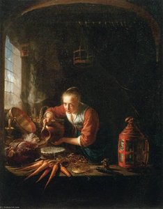 Woman Pouring Water Into A Jar — Gerrit Dou